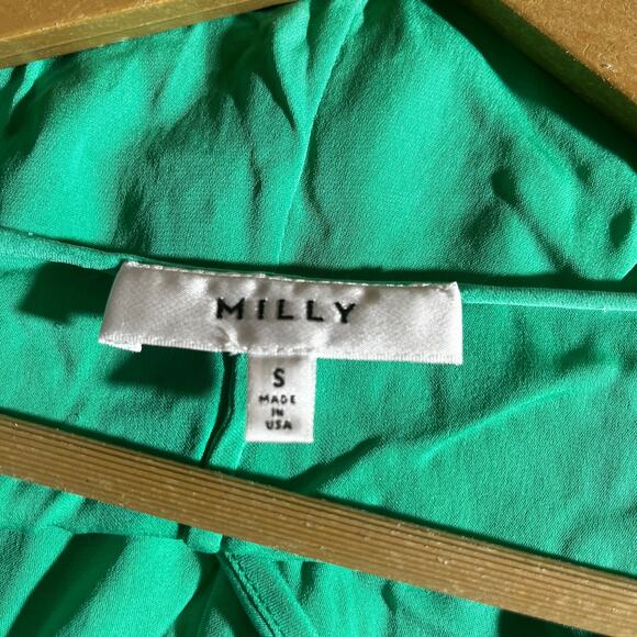 Milly Blouse Womens Small Green Silk Blend Short Sleeves V-Neck Hi-Low Casual - Picture 5 of 12
